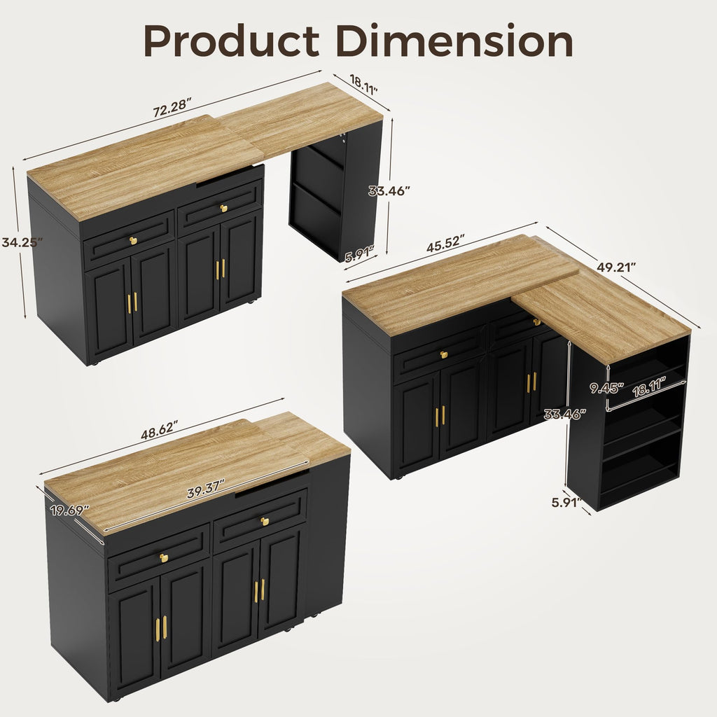 3-in-1 Extendable Kitchen Island with Extendable and Swivel Dining Table