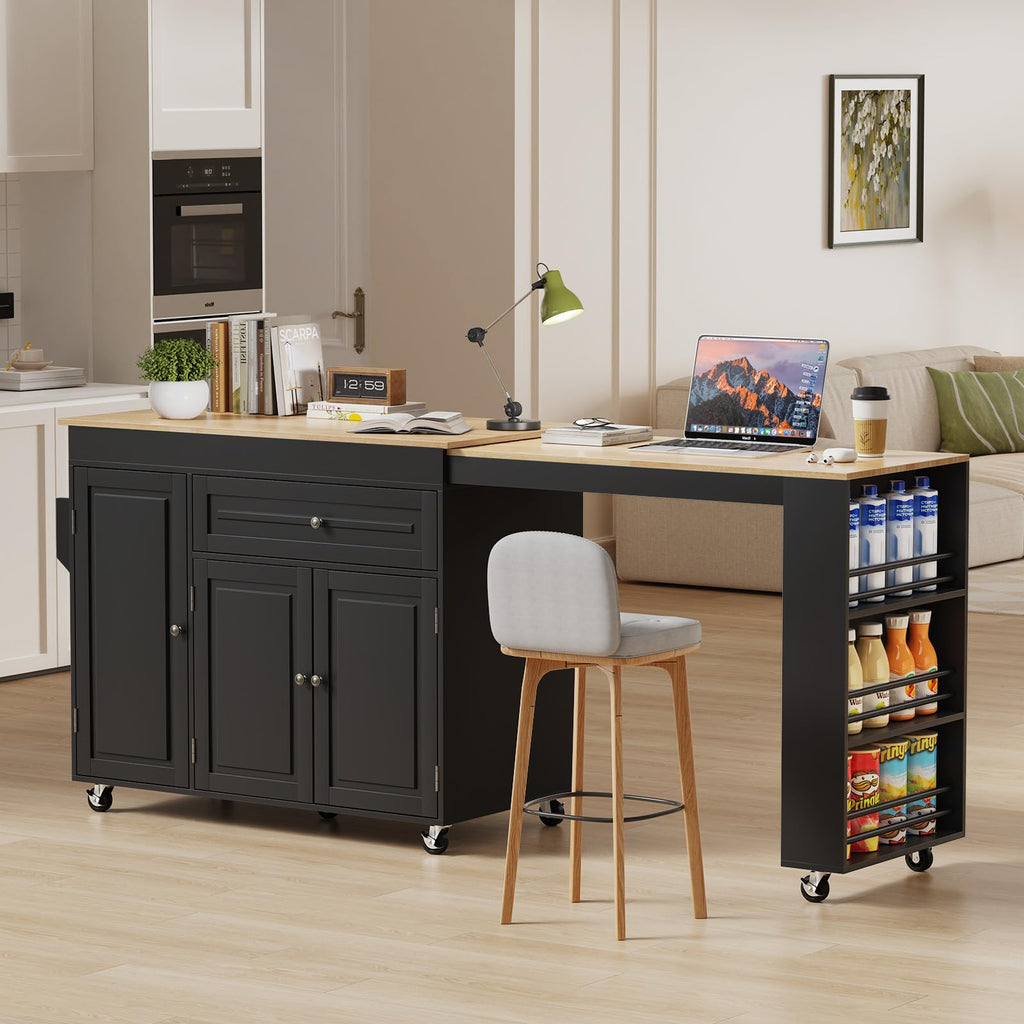 Expandable Kitchen Island with Storage Drawer and Wheels, White