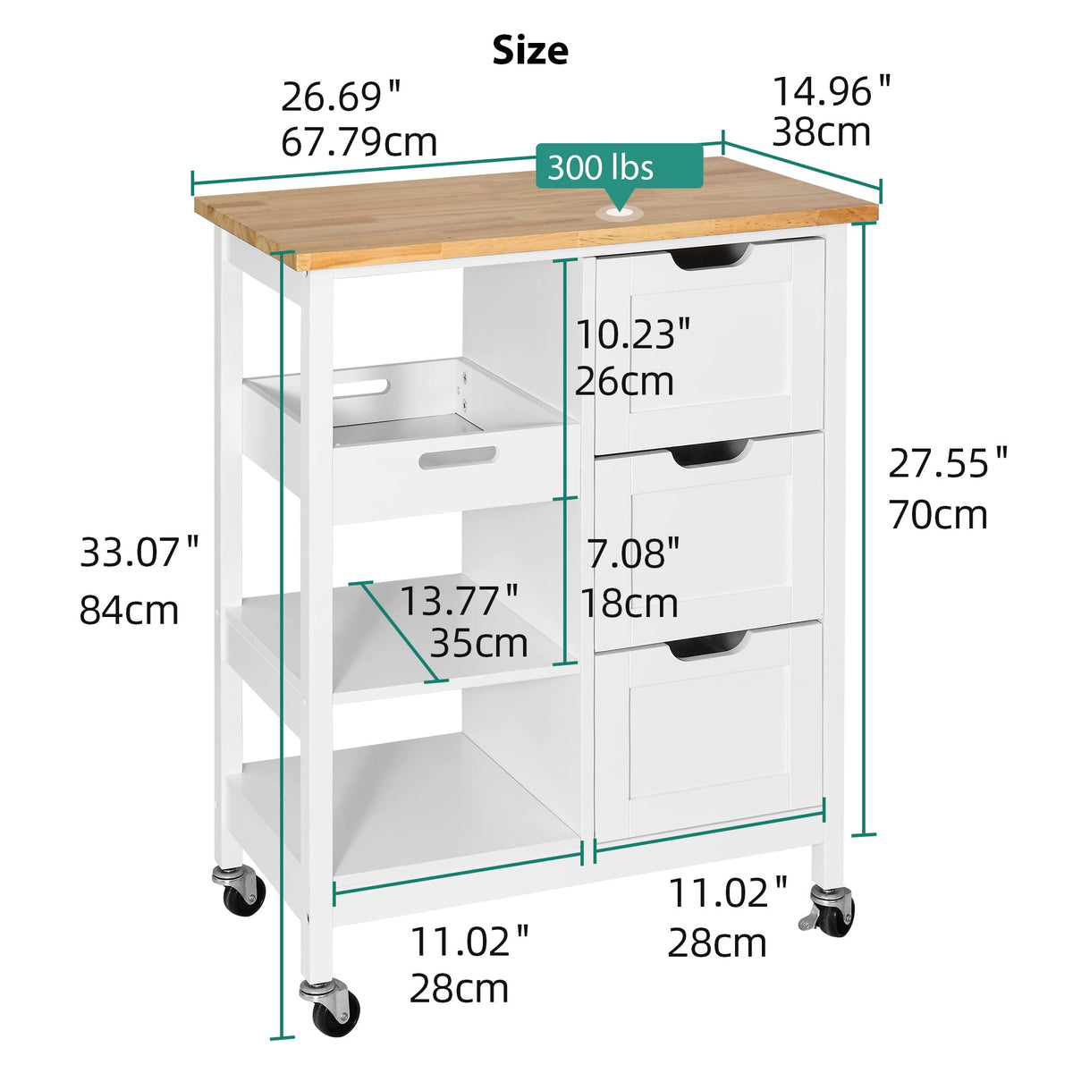 YITAHOME Small Solid Wood Top Kitchen Island Cart on Wheels with Storage