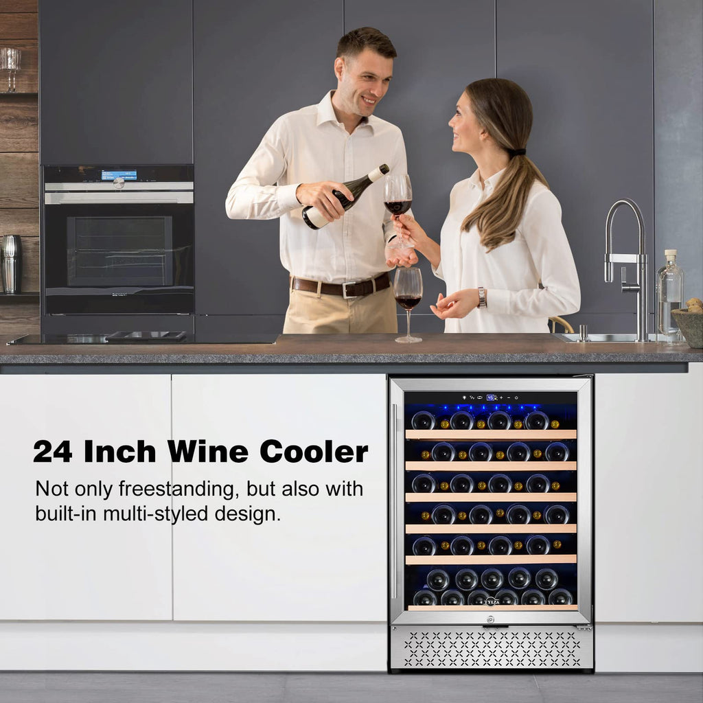 Tylza Wine Fridge 15'', 30 Bottles Wine Cooler Refrigerator, Undercounter or Freestanding, Removable Shelves, 40-65Â°F, Wine Cabinet with Double Glass Door, Wine Cooler for Home, Kitchen, Bar