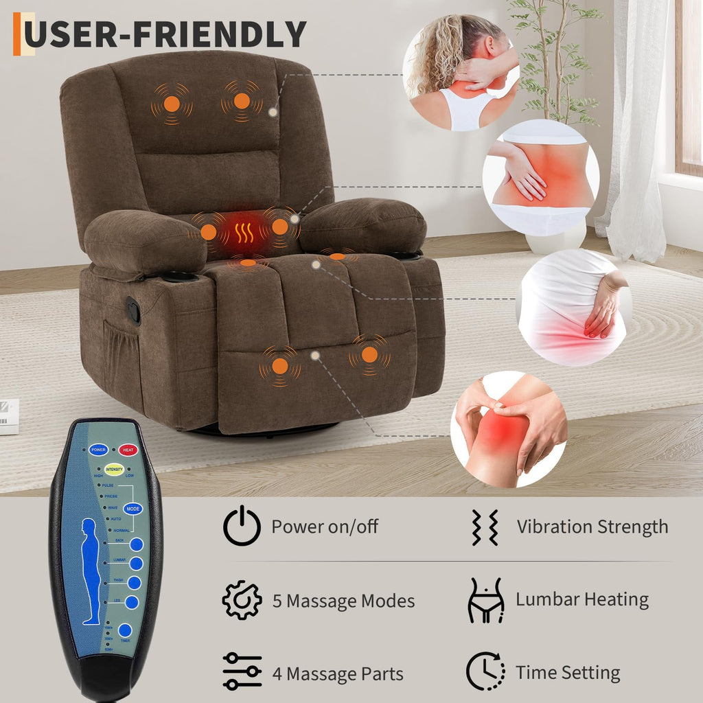 Garvee Oversized Recliner Chair,Extra Wide 360Â° Swivel Rocker Massage Heat