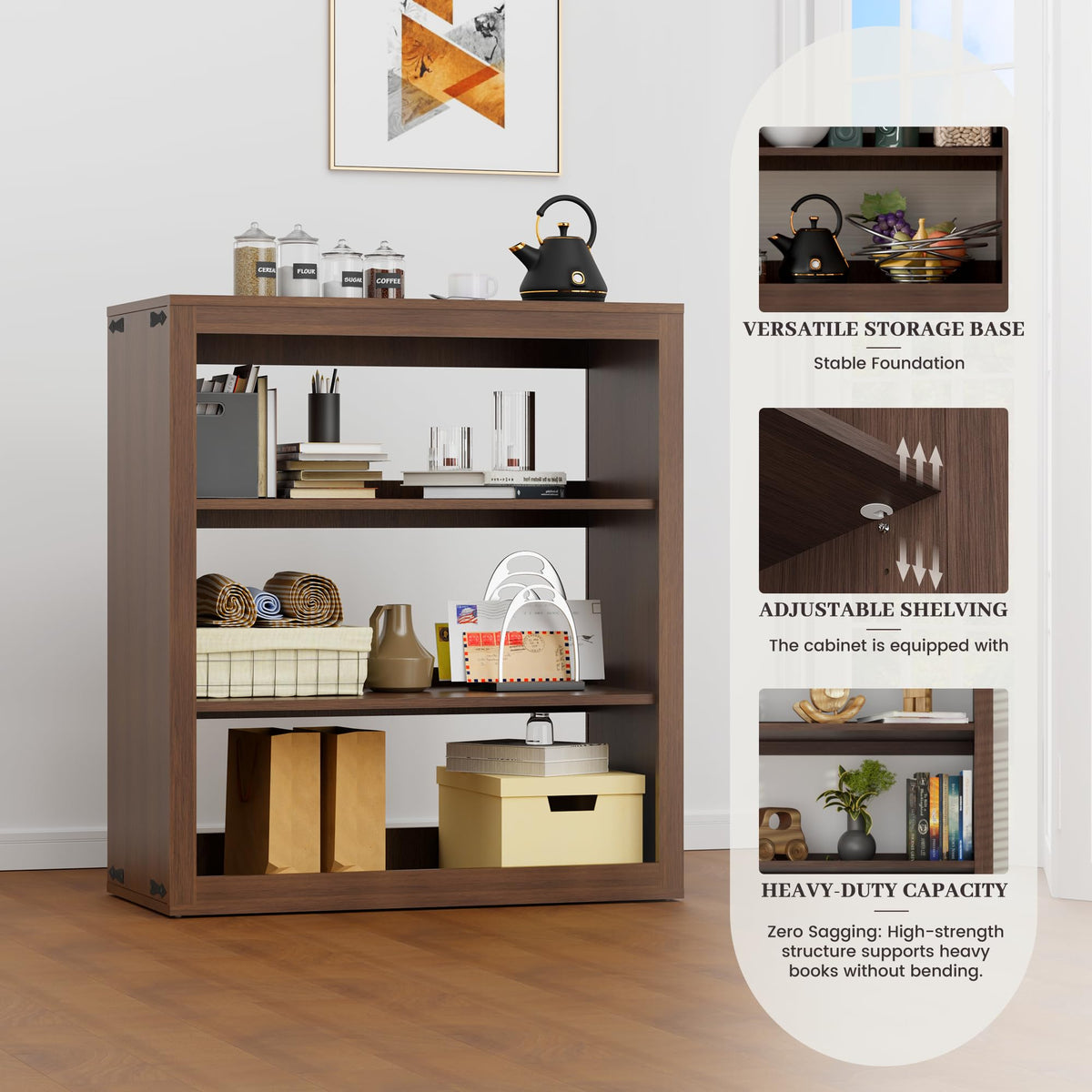 Liquor Cabinet with Wine Rack & Stemmed Holder & Drawer, Walnut