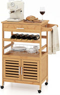 GIANTEX 27" Bamboo Kitchen Island Cart with Storage, Drawer, Wine Rack