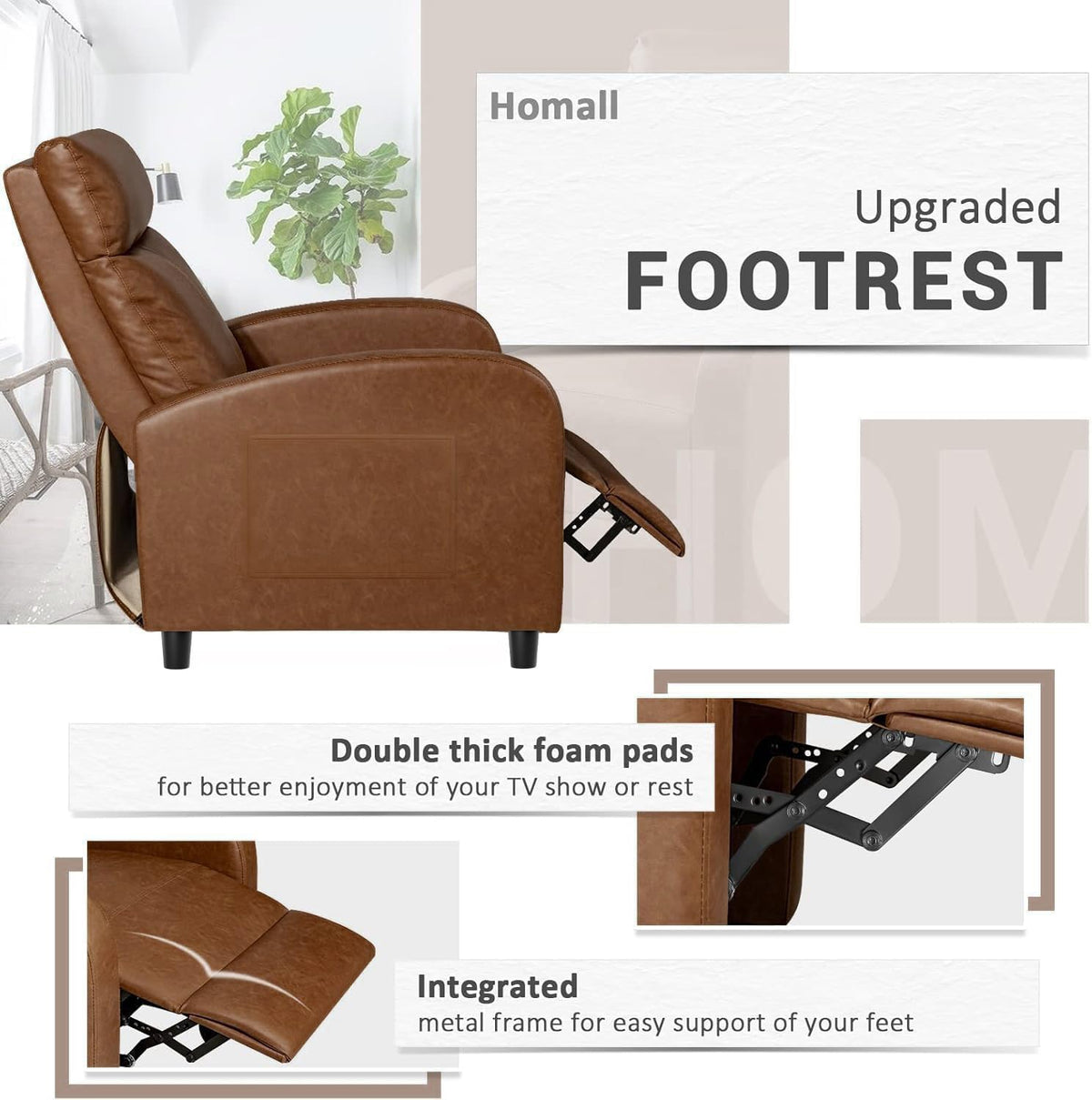 Homall Recliner Chair, Recliner Sofa PU Leather for Adults, Black Recliners