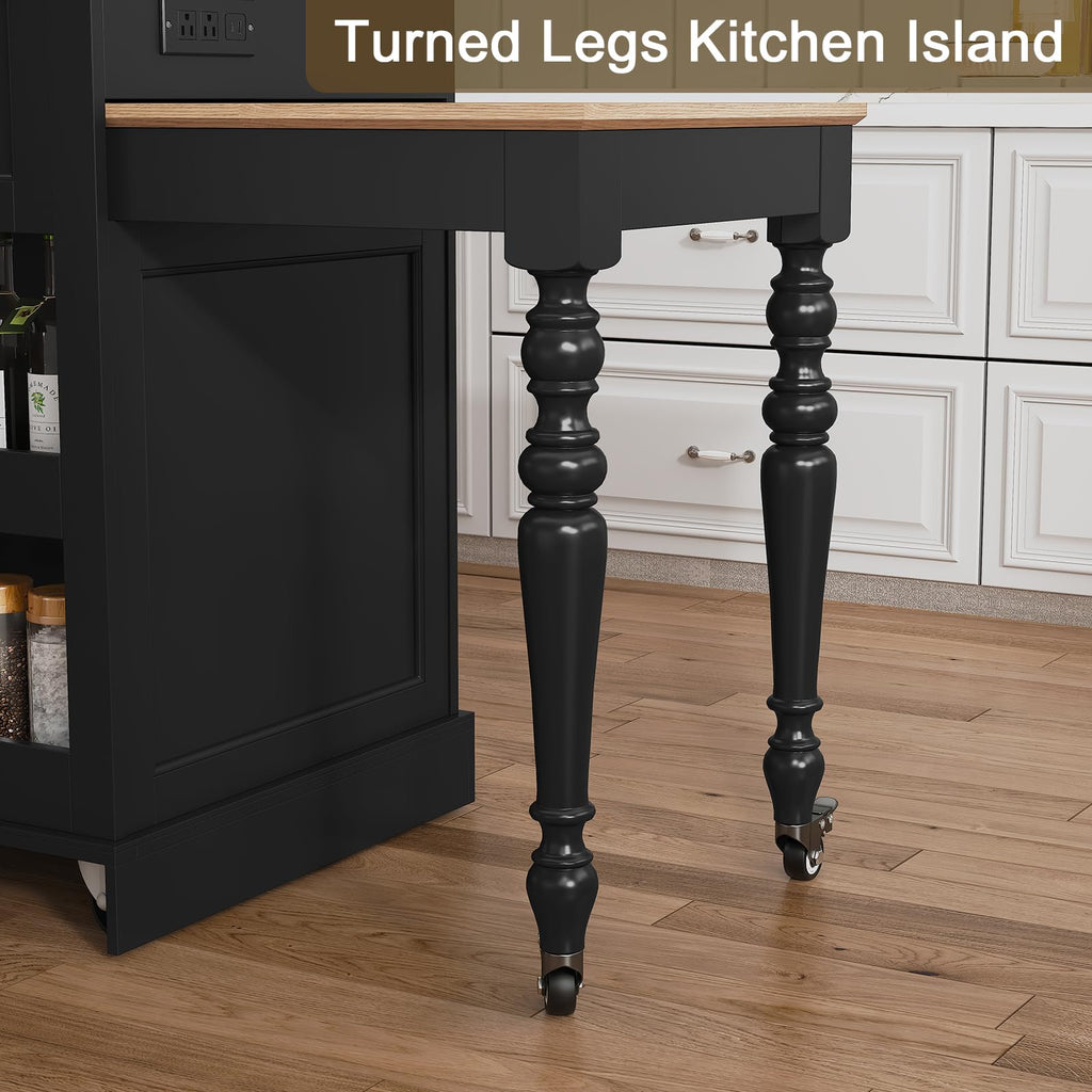 HLR 72" Kitchen Island with Extendable Table for 2-4, Island Table for Kitchen with Power Outlet and Storage Slide Out Legs, Rolling Islands Cart with 2 Doors (White)