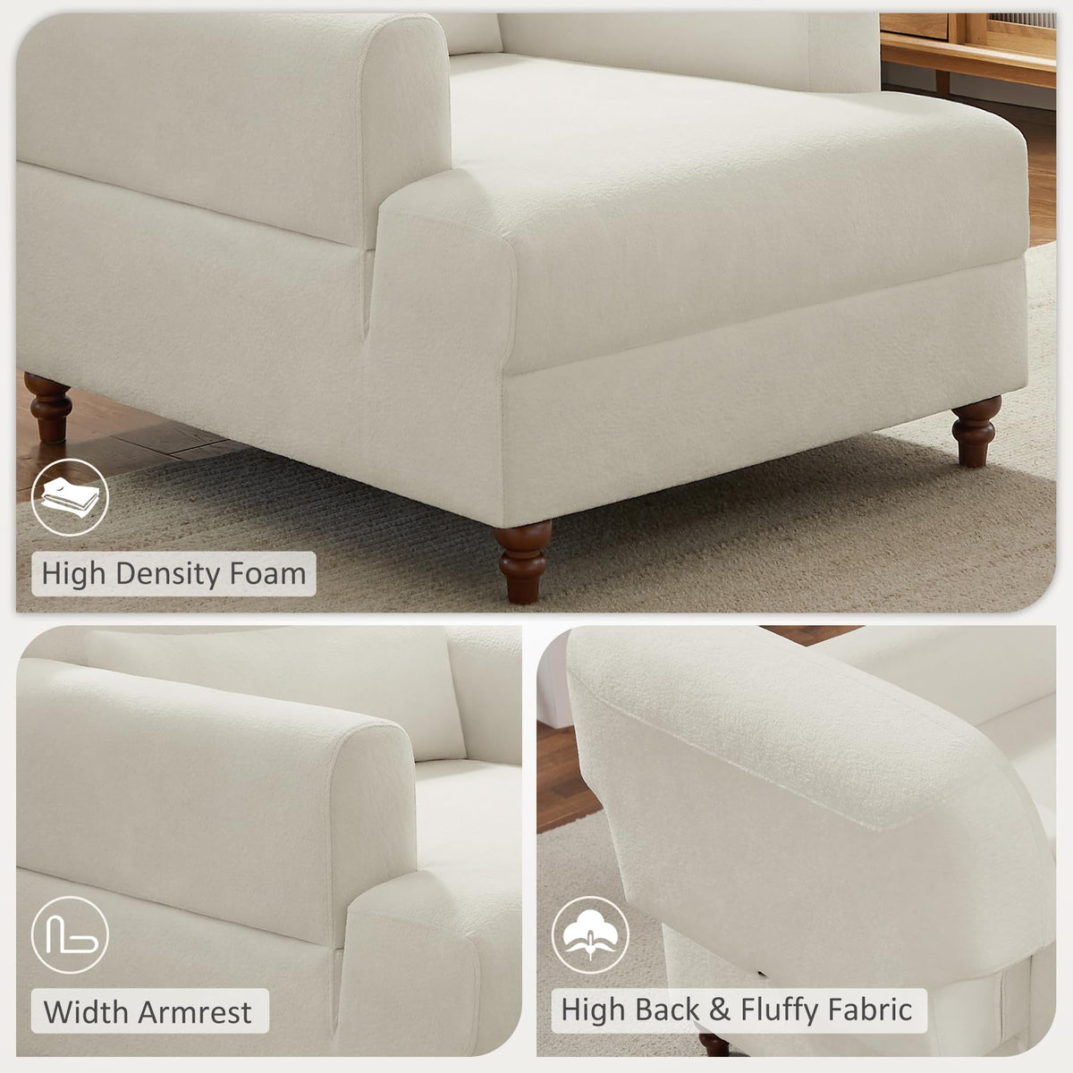 Oversized Chaise Lounge Chair with Adjustable Backrest, Polyester White