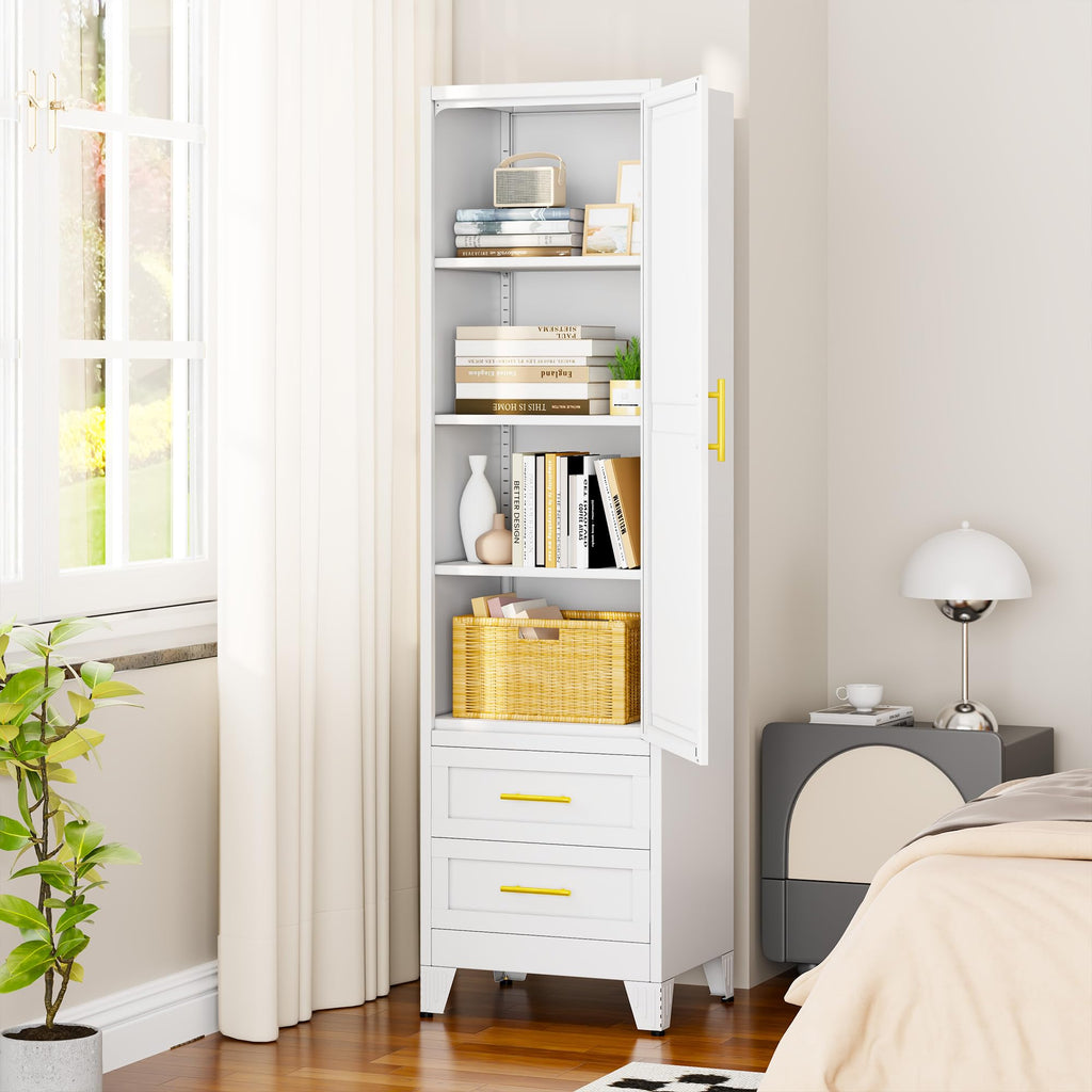 67" Tall Metal Pantry Cabinet, Narrow Freestanding Storage Cabinet, Black