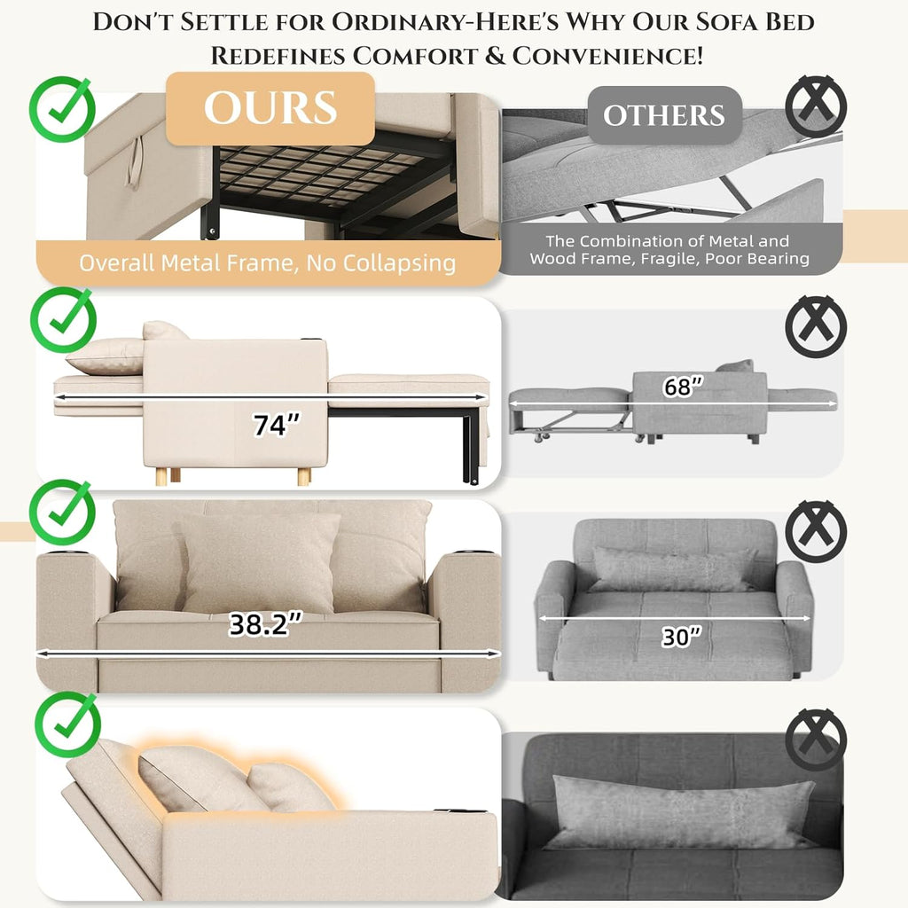 YODOLLA Sleeper Chair Pull Out Bed, Chair Bed Sleeper for Adults, Beige