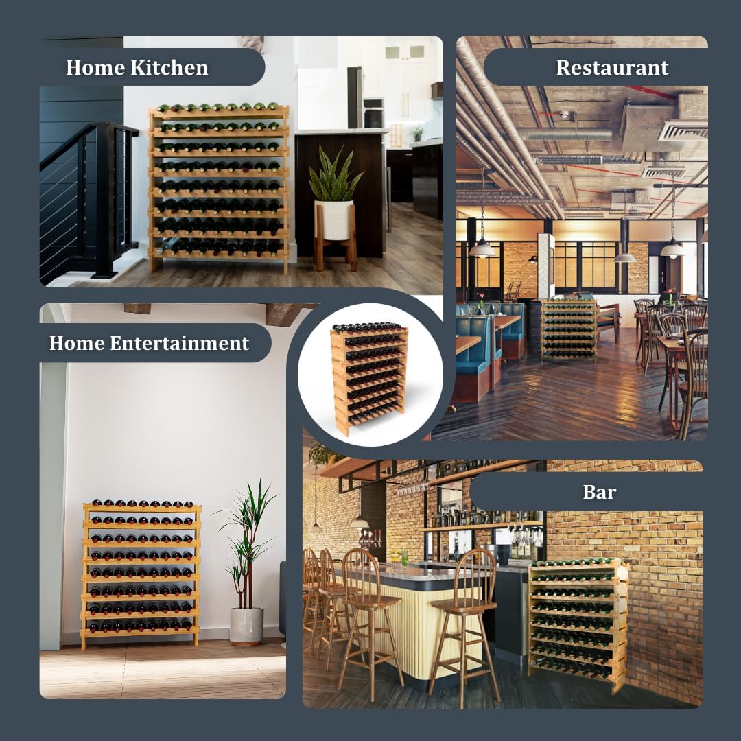 72 Bottle Bamboo Stackable Freestanding Wine Rack, No Tools Assembly, Durable, Wine and Liquor Bottle Storage for Small Spaces