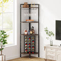 Tribesigns Corner Wine Rack with Glass Holder and Storage Shelves, 4 Tier Corner Bar Corner Wine Cabinet, Industrial Corner Wine Shelf for Living Room, Small Space (Brown)