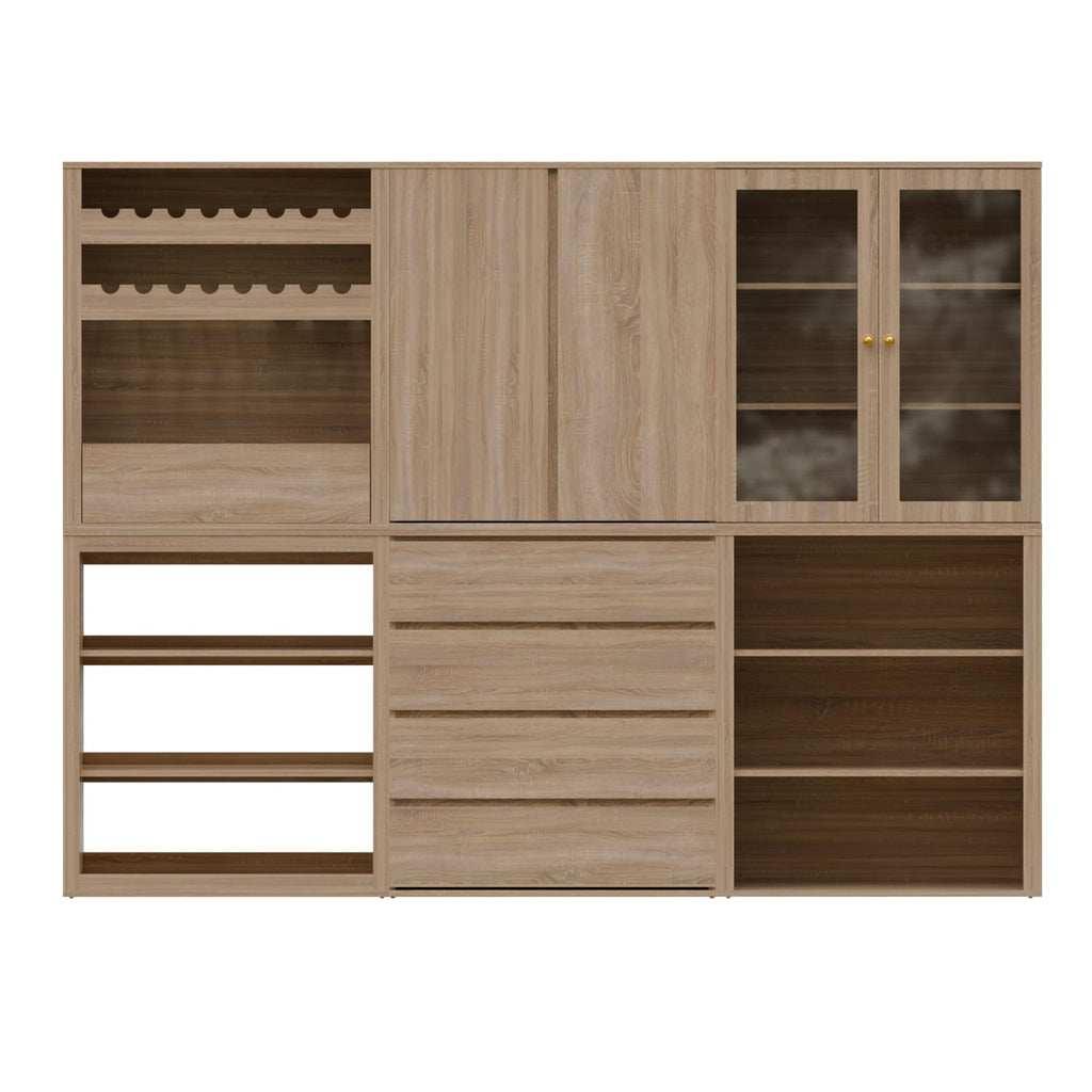 Liquor Cabinet with Wine Rack & Stemmed Holder & Drawer, Walnut