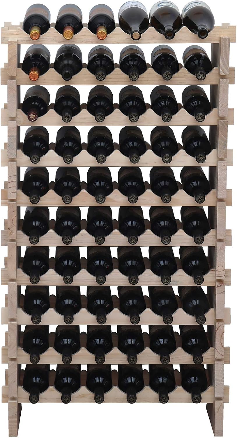Wine Rack Solid Wood Stackable Storage Wooden Wine Rack Wine Cabinet (60 Bottles, Natural Color)