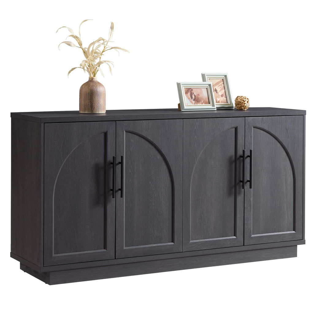 Fatmok 79" Tall Arched Pantry Cabinet with LED Light & Charging Station, Modern Coffee Bar Liquor Cabinet with Wine Rack & Glass Holder, Kitchen Storage Cabinet with Adjustable Shelves, Black Grey