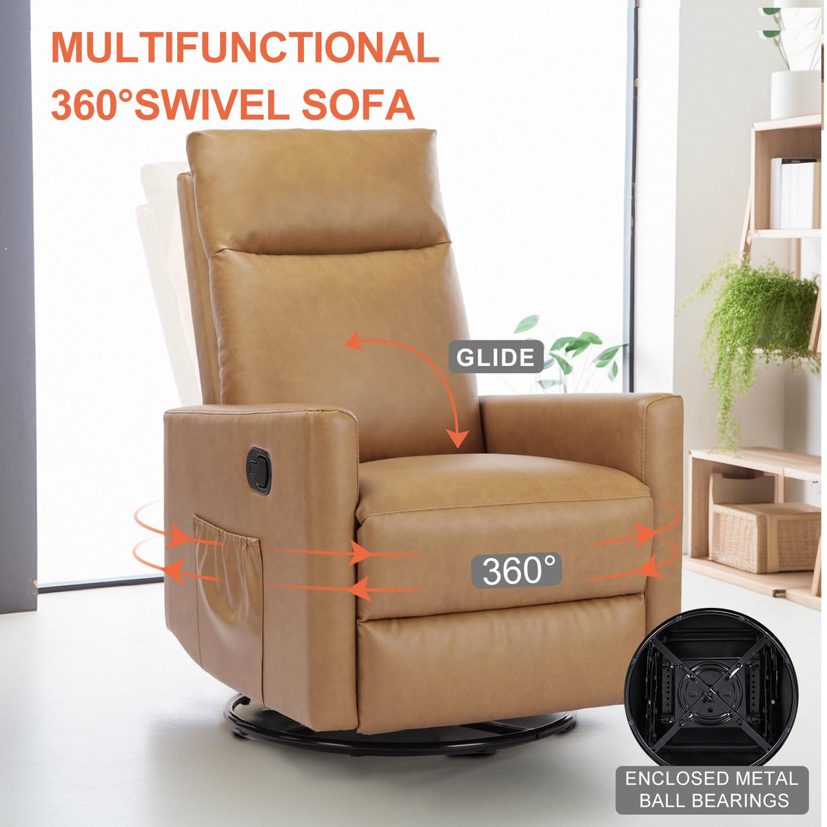 Sweetcrispy Recliner Chair PU Leather Recliner Sofa No Massage, Home Theater Seating with Lumbar Support, Adjustable Push Back Overstuffed High-Density Sponge Reclining for Living Room, Black