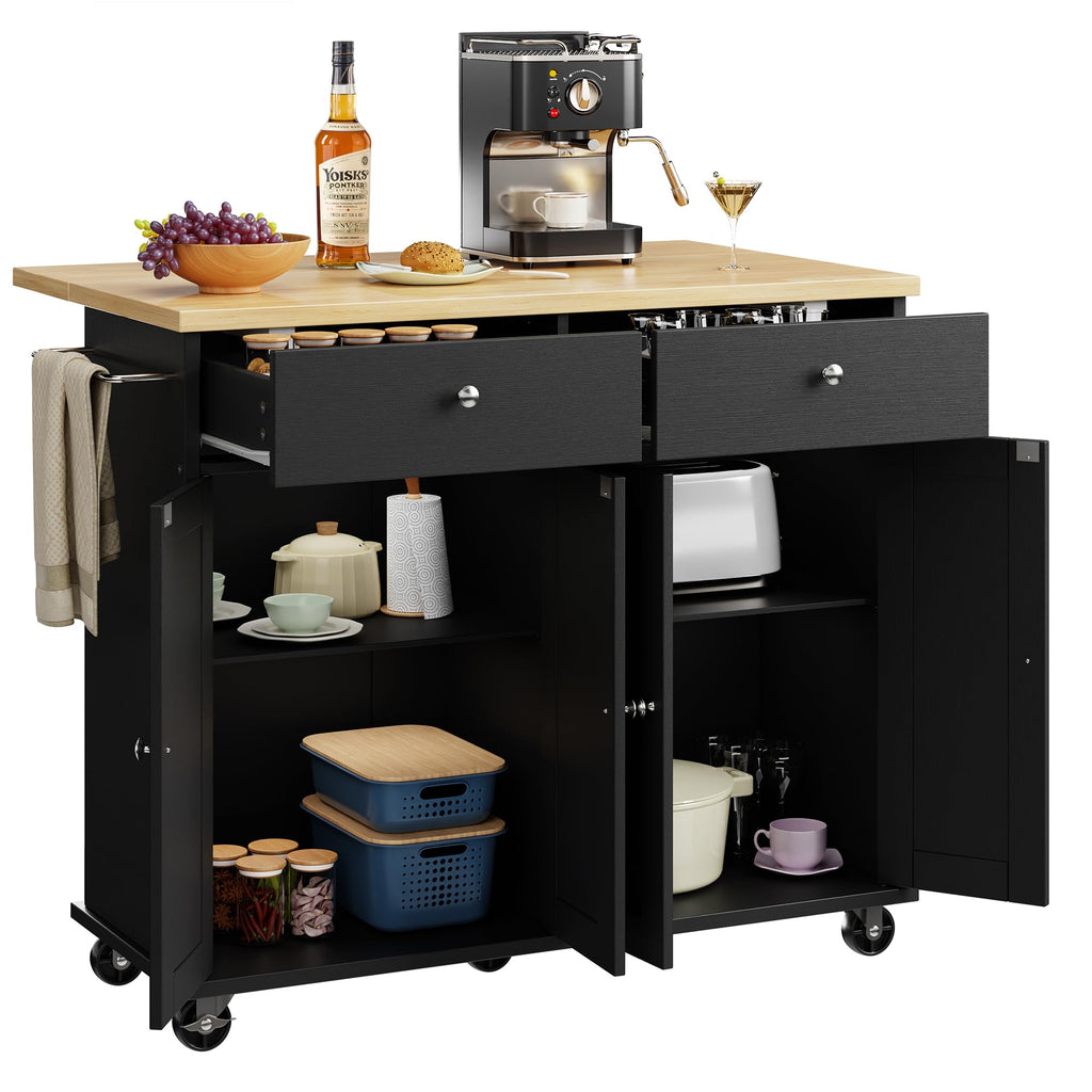 Shintenchi Kitchen Island with Drop Leaf, Rolling Kitchen Cart with Storage on Wheels, Table Bar Cart for Kitchen with Towel Rack & Seating Area for Dining Room, White
