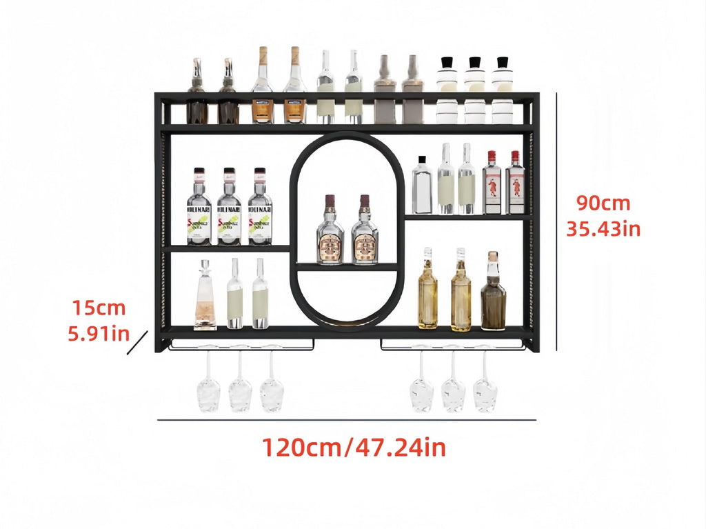 39" Upgrade Metal Wall Mounted Wine Rack, 3-Tier Large Capacity Hanging Bar Shelf, Modern Liquor Wall Shelves for Home & Dining, Gold