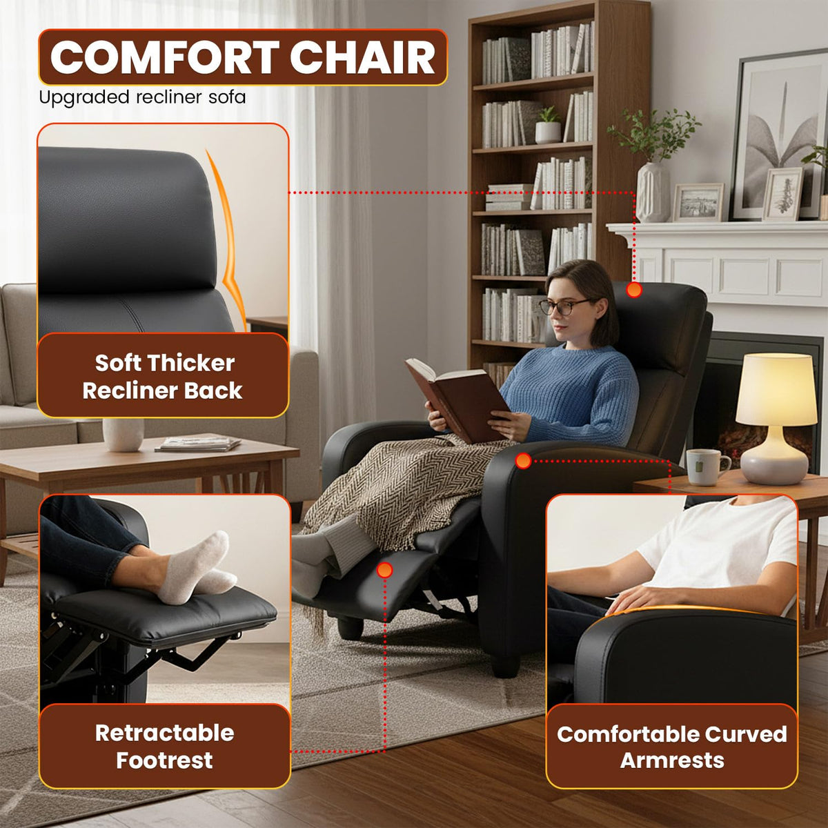 BestMassage Recliner Chair No Massage Function | Leather Black