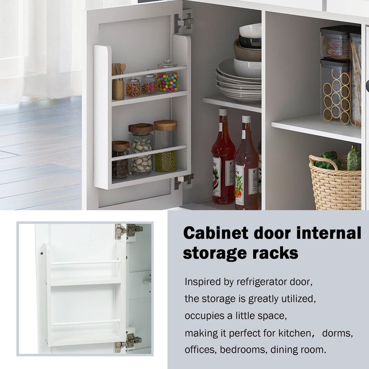 Ball & Cast Farmhouse Kitchen Island with Power Outlet,Dining Storage Island with Drop Leaf,Spice Rack and Drawer,Rolling Dining Cart on Wheels for Home,Kitchen,Dining Room,White,54"