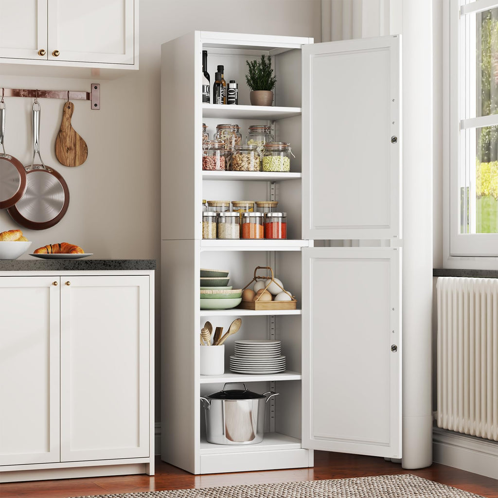 67" Tall Metal Pantry Cabinet, Narrow Freestanding Storage Cabinet, Black