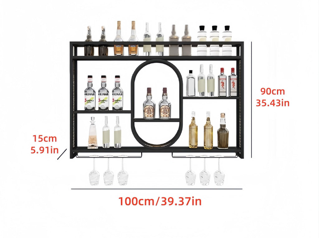 39" Upgrade Metal Wall Mounted Wine Rack, 3-Tier Large Capacity Hanging Bar Shelf, Modern Liquor Wall Shelves for Home & Dining, Gold