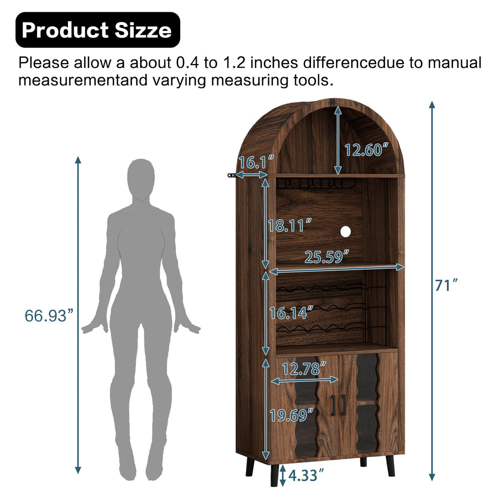NicBex 71" Farmhouse Arched Bar Cabinet with Wine Rack, Black Wine Cabinet