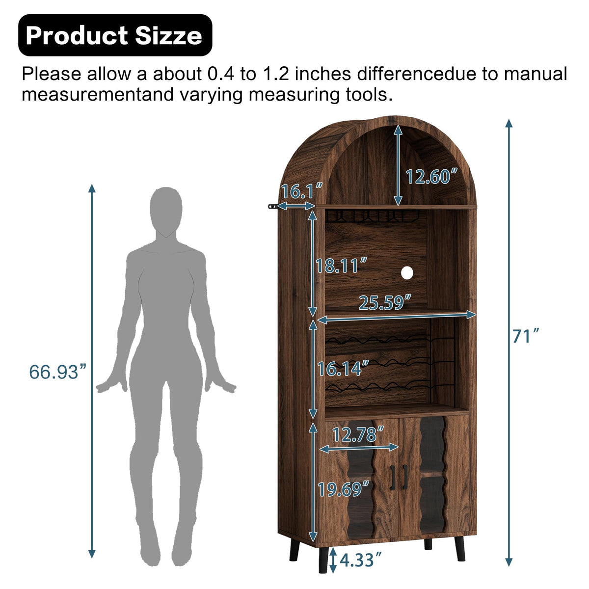 NicBex 71" Farmhouse Arched Bar Cabinet with Wine Rack, Black Wine Cabinet