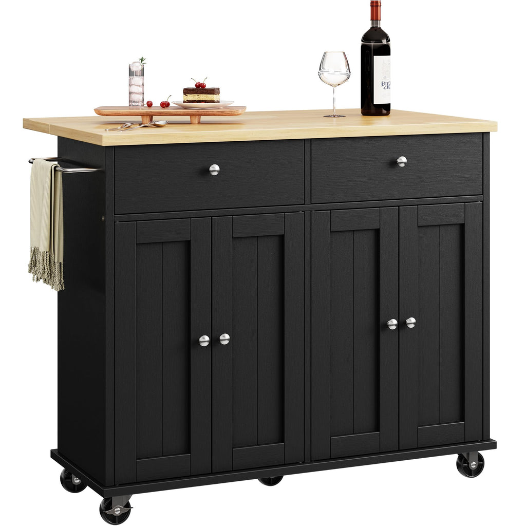 SUNLEI Kitchen Island with Storage, Kitchen Island on Wheels with Drop Leaf, Rolling Kitchen Island Cart with Cabinet and Drawers, Mobile Kitchen Storage Cart for Dining Room, White