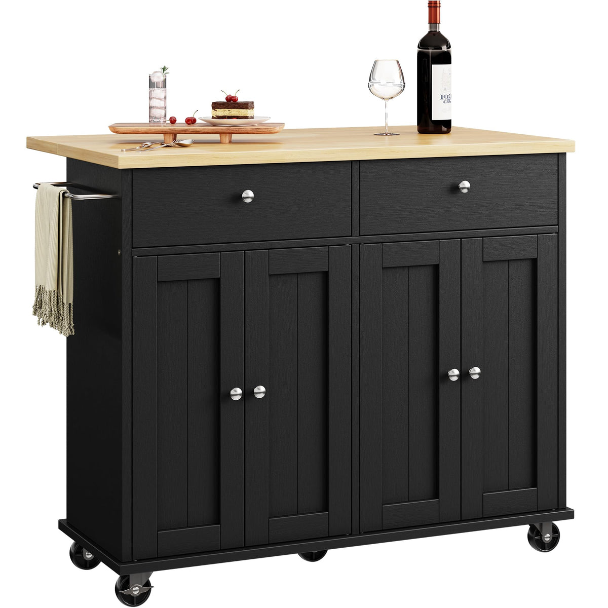 SUNLEI Kitchen Island with Storage, Kitchen Island on Wheels with Drop Leaf, Rolling Kitchen Island Cart with Cabinet and Drawers, Mobile Kitchen Storage Cart for Dining Room, White