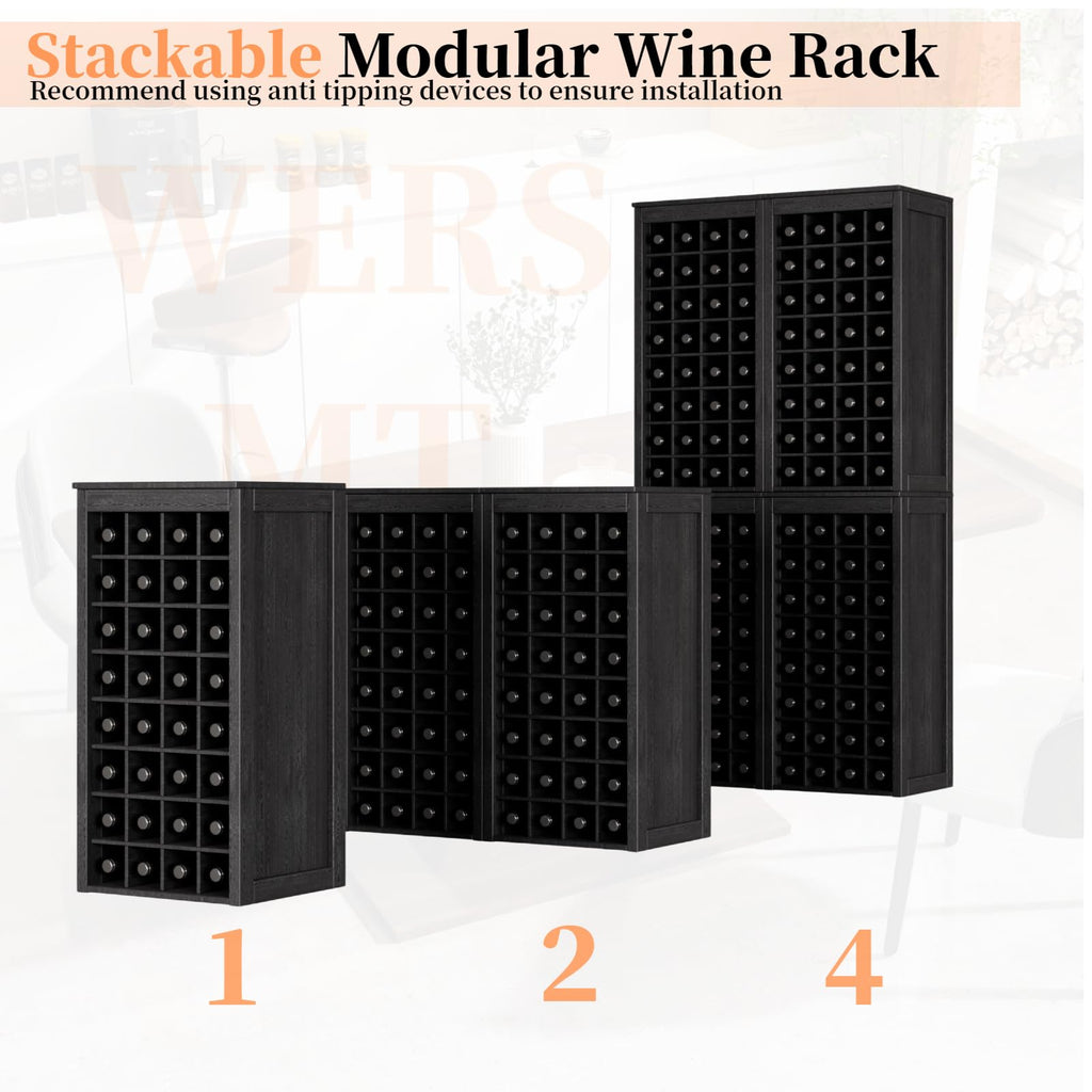 WERSMT 8-Tier Freestanding Wine Rack Wood, 32 Bottles Wine Rack Counter for Small Space, Farmhouse Stackable Modular Wine Bottle Holder Rack, White