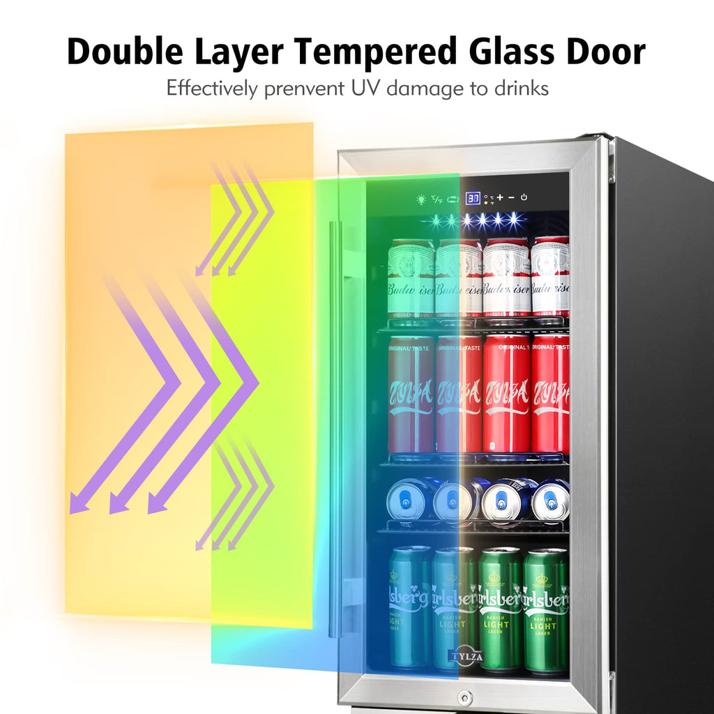 Tylza Wine Fridge 15'', 30 Bottles Wine Cooler Refrigerator, Undercounter or Freestanding, Removable Shelves, 40-65Â°F, Wine Cabinet with Double Glass Door, Wine Cooler for Home, Kitchen, Bar