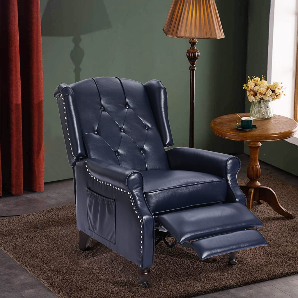 Wingback Recliner Chair - Tufted Arm Chair Recliner - Fabric Push Back Single Sofa for Living Room Adjustable Backrest (Blue Floral)