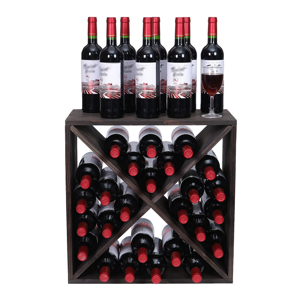 Wine Racks countertop Solid Wood Stackable Storage Rustic Retro Cube 48-Bottle Wooden Wine Rack Wine Cabinet(48BottleBlack)