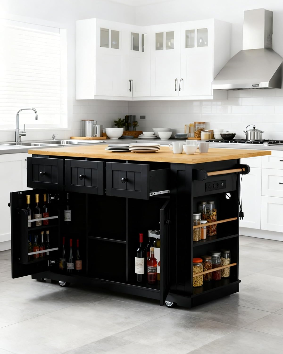 53-Inch Rolling Kitchen Island with Storage