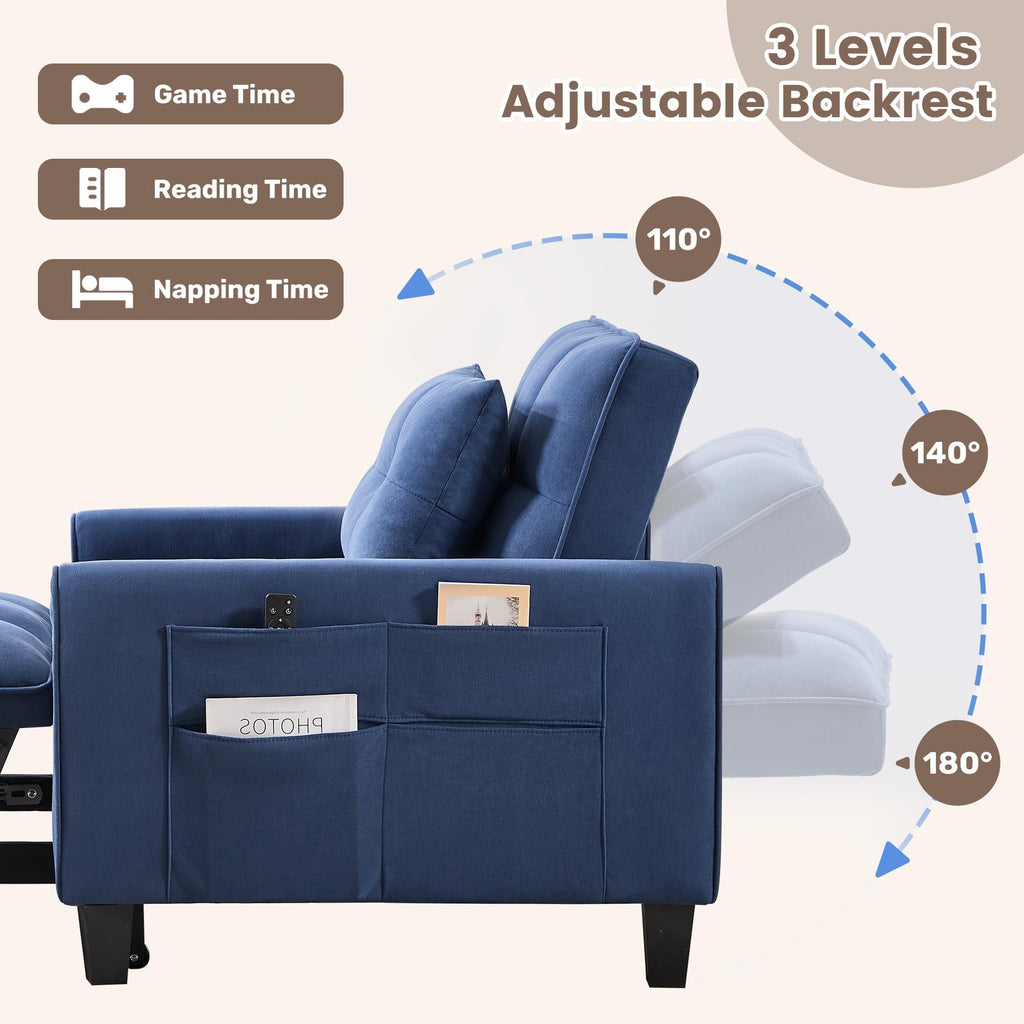 Convertible Sleeper Chair, 3 in 1 Sleeper Chair Bed Pull Out Sofa Bed Chairs, Single Sofa with Adjustable Backrest for Adults Reading Living Room, Bedroom, Black