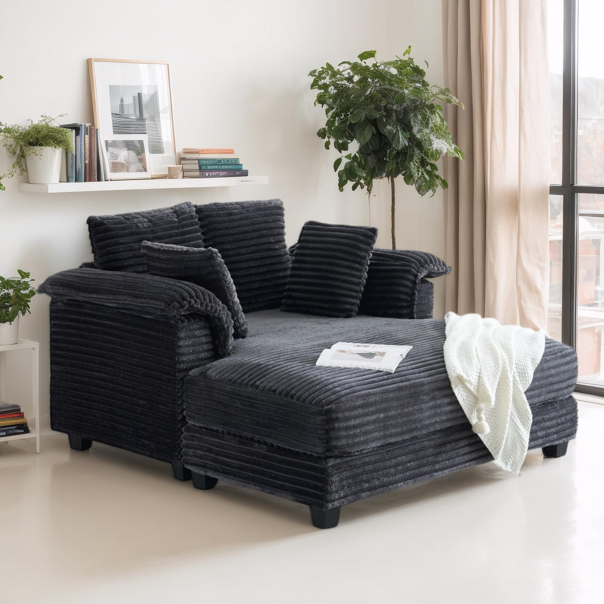 VINGLI 56" Wide Oversized Chaise Lounge Chair with Plush Padded Armrests