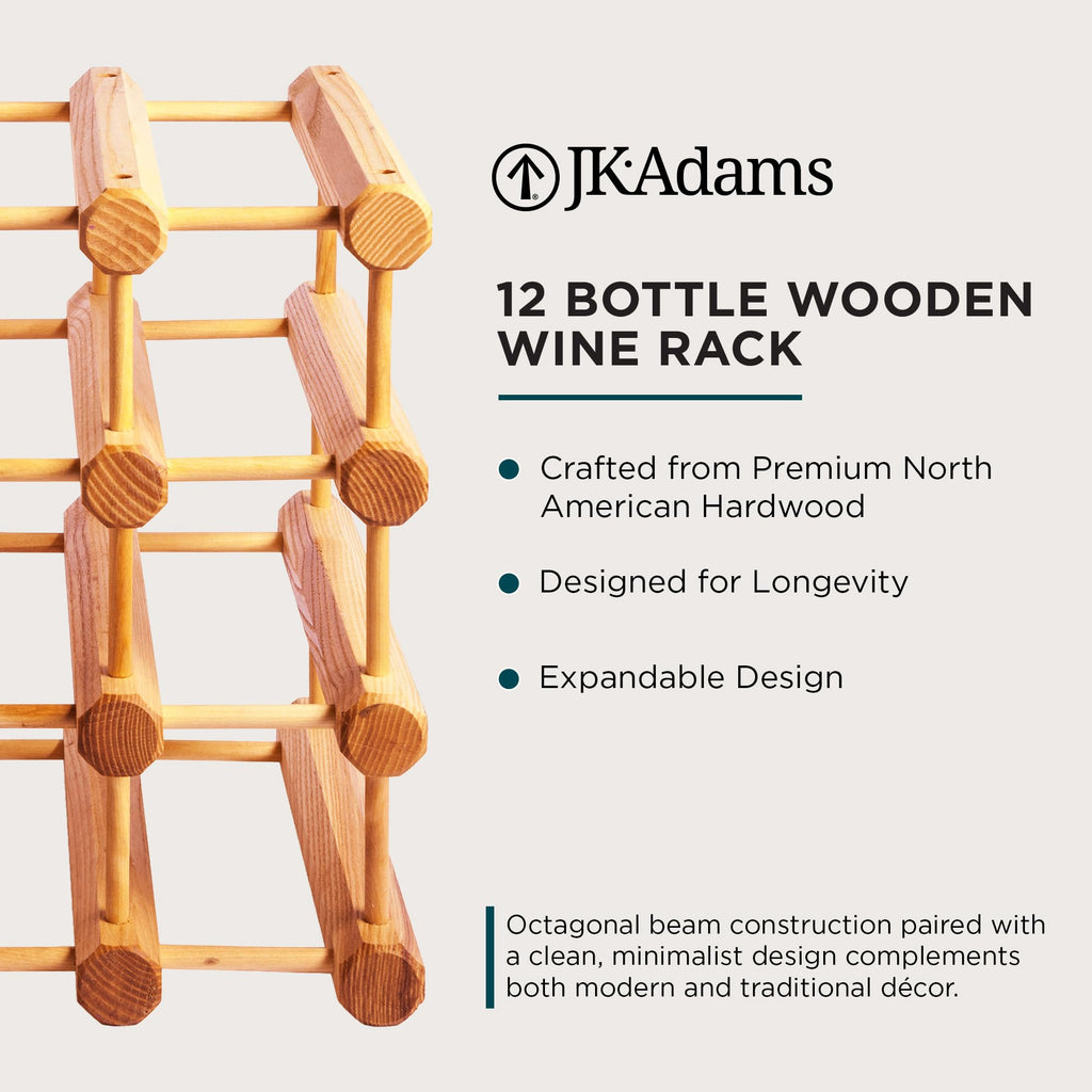 J.K. Adams Wood Modular Wine Rack, Stackable Storage Holder, 40 Bottles