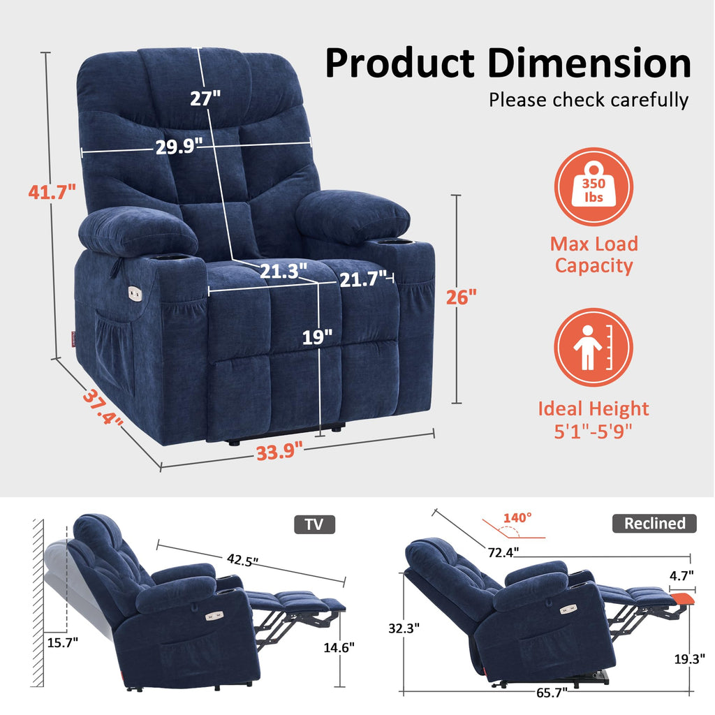 MCombo Power Lift Recliner for Elderly, Fabric 7287 (Light Grey, Medium)