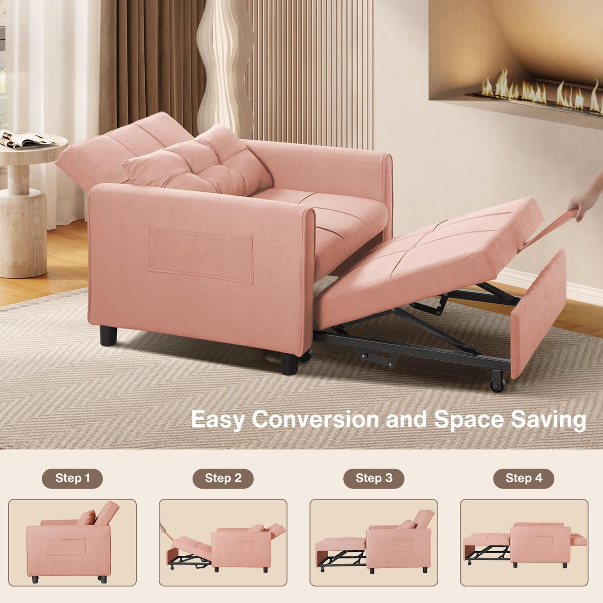 Aiho 3-in-1 Sleeper Chair Bed Convertible Sofa, Dark Gray