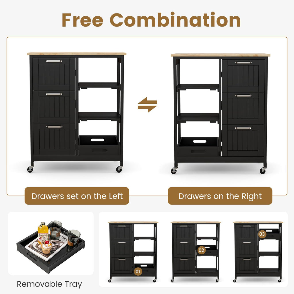 COSTWAY Kitchen Storage Island Cart on Wheels, Kitchen Rolling Trolley Cart