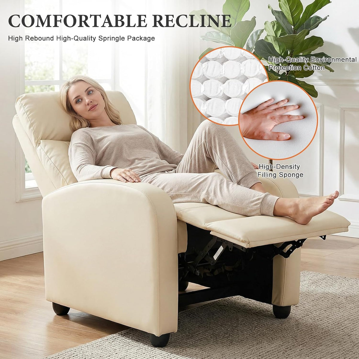 OLIXIS Recliner Chair, Reclining Sofa Chair with 3 Adjustable Angles