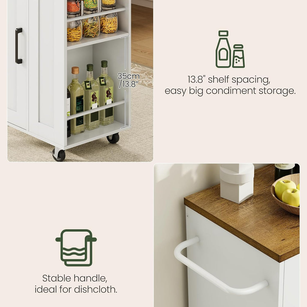 CHOEZON Kitchen Island Cart with Storage, Kitchen Cabinet, Mobile Kitchen Island, Storage Trolley for Kitchen with Hidden Trash Bin Cabinet, for Dining Room, White and Walnut MZD06WL
