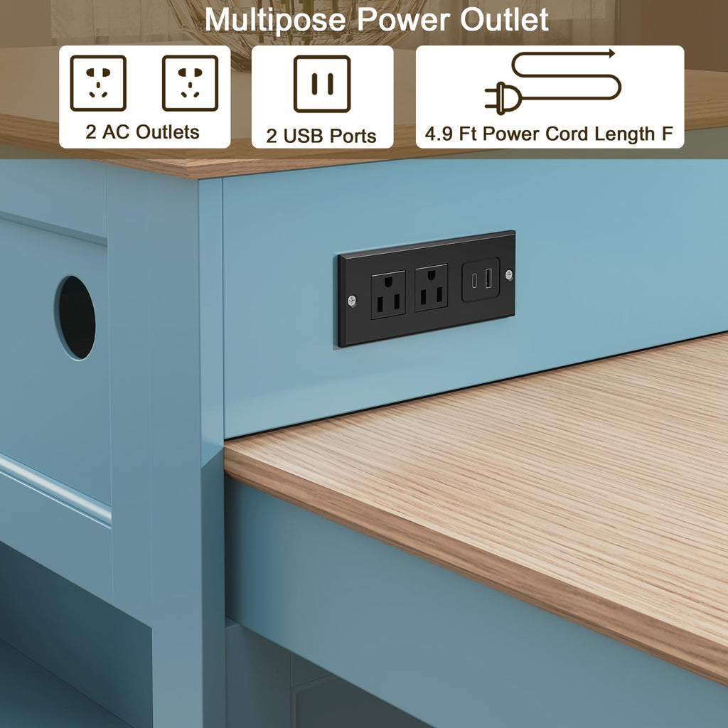 HLR 94.8" Kitchen Island with Extendable Table & Power Outlet, White