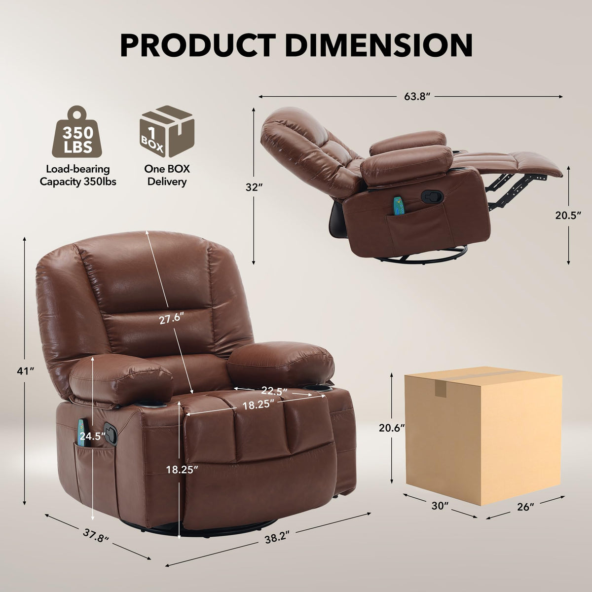 Garvee Oversized Recliner Chair,Extra Wide 360Â° Swivel Rocker Massage Heat