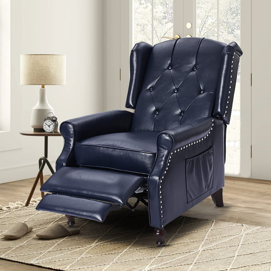 Wingback Recliner Chair - Tufted Arm Chair Recliner - Fabric Push Back Single Sofa for Living Room Adjustable Backrest (Blue Floral)
