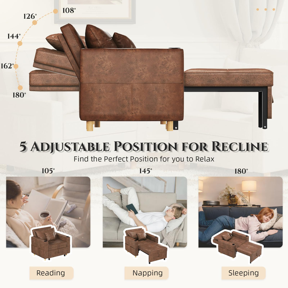 YODOLLA Sleeper Chair Pull Out Bed, Chair Bed Sleeper for Adults, Beige