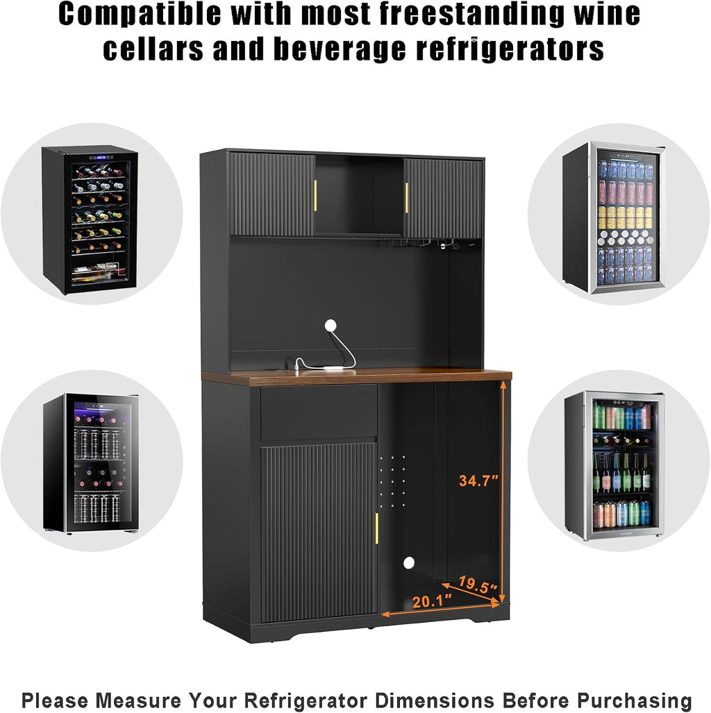 GDLF 72" Tall Coffee Bar Cabinet with Fridge Space, Fluted Liquor Home Bar