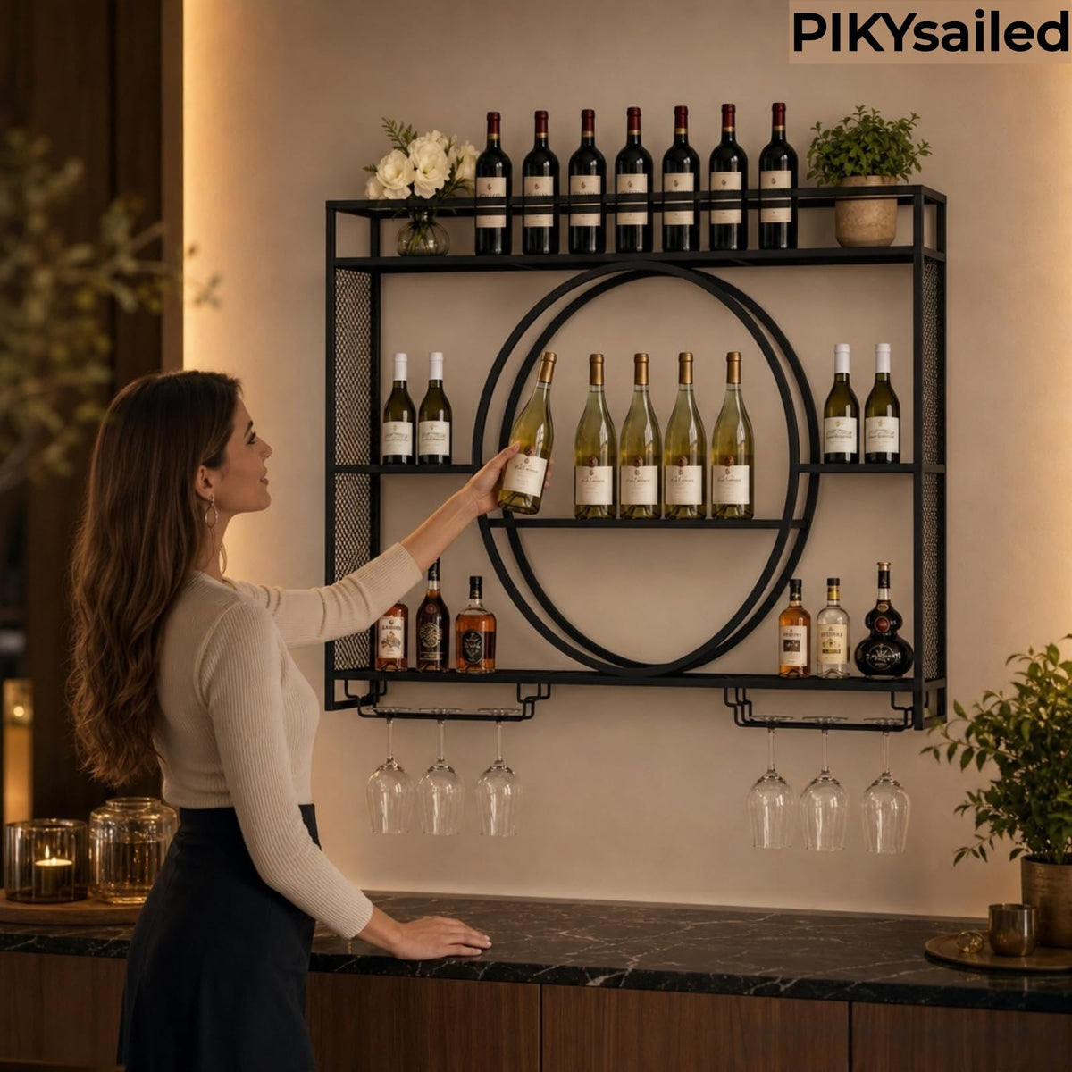 39" Upgrade Metal Wall Mounted Wine Rack, 3-Tier Large Capacity Hanging Bar Shelf, Modern Liquor Wall Shelves for Home & Dining, Gold