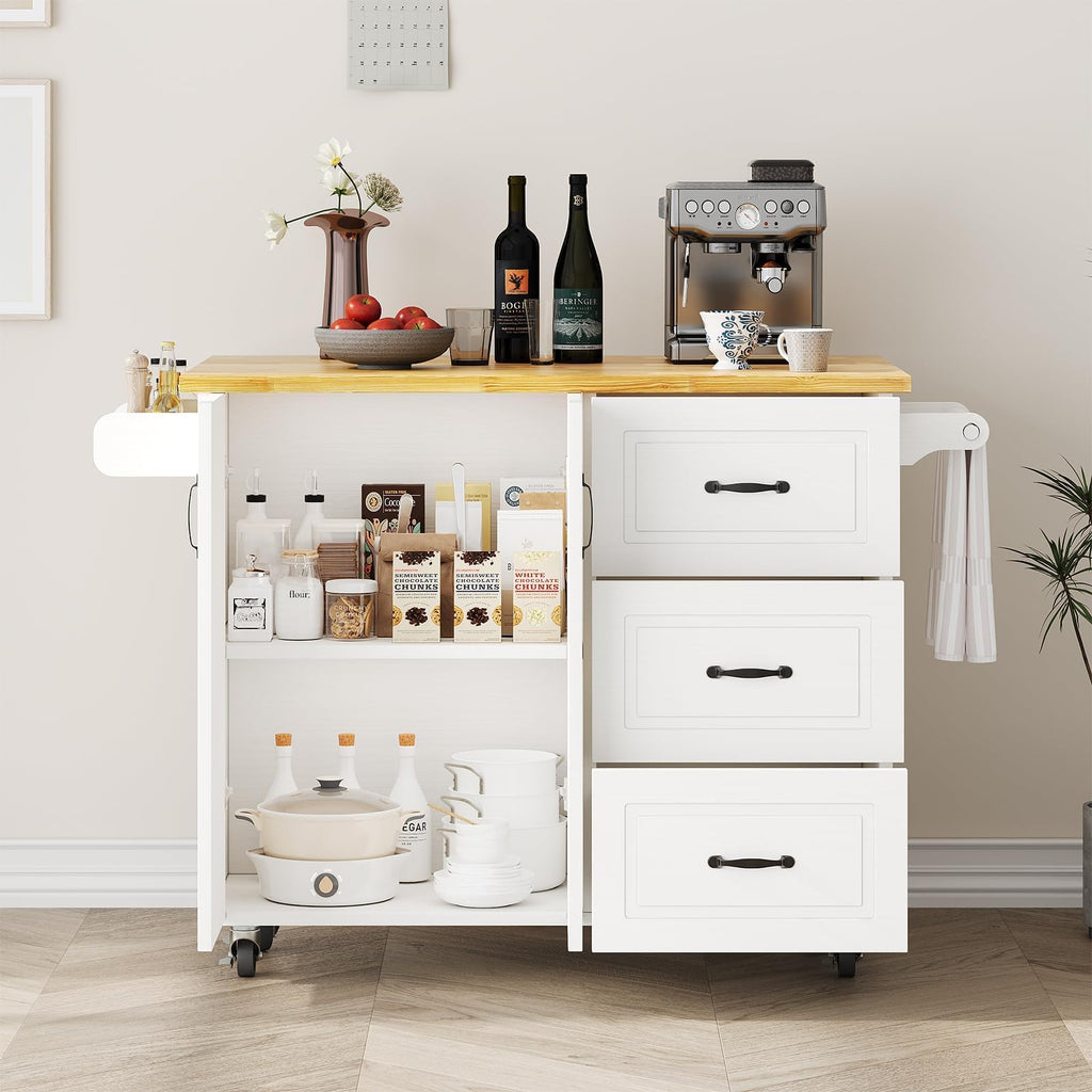 43" Kitchen Island on Wheels, Rolling Kitchen Island with Drop Leaf, Black