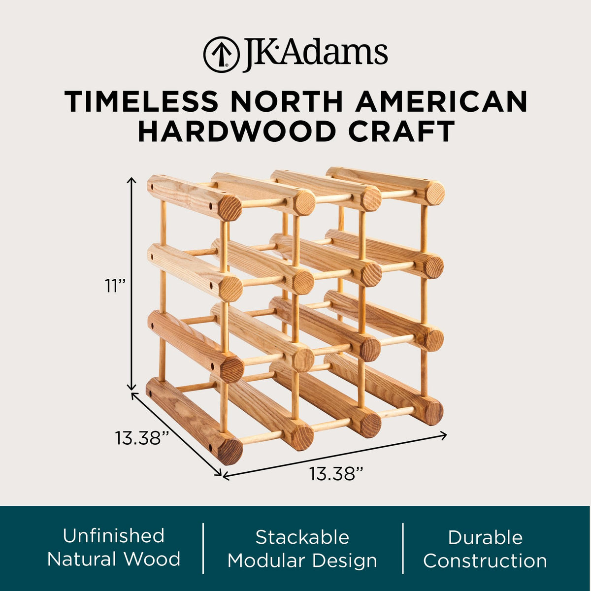 J.K. Adams Wood Modular Wine Rack, Stackable Storage Holder, 40 Bottles