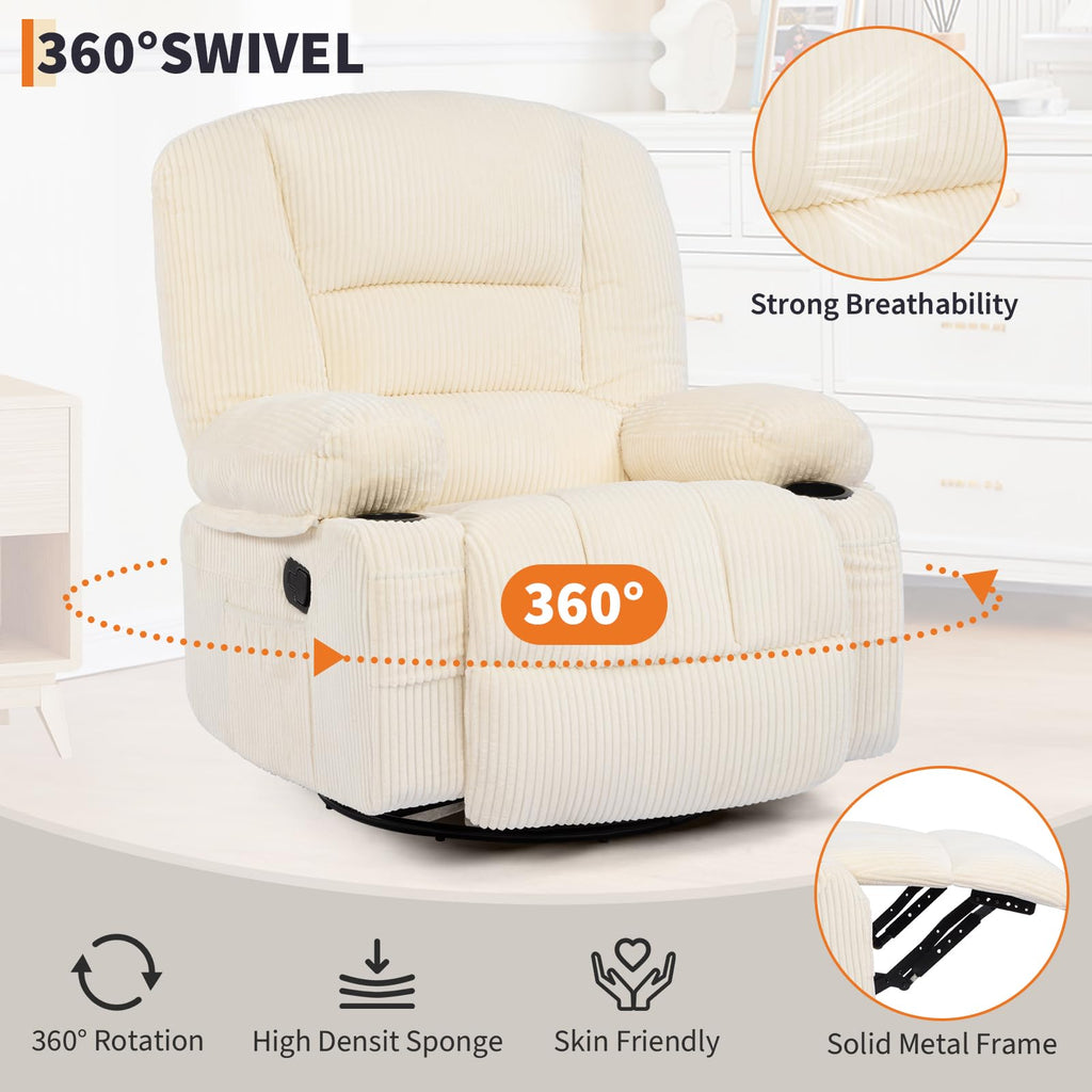 Garvee Oversized Recliner Chair,Extra Wide 360Â° Swivel Rocker Massage Heat